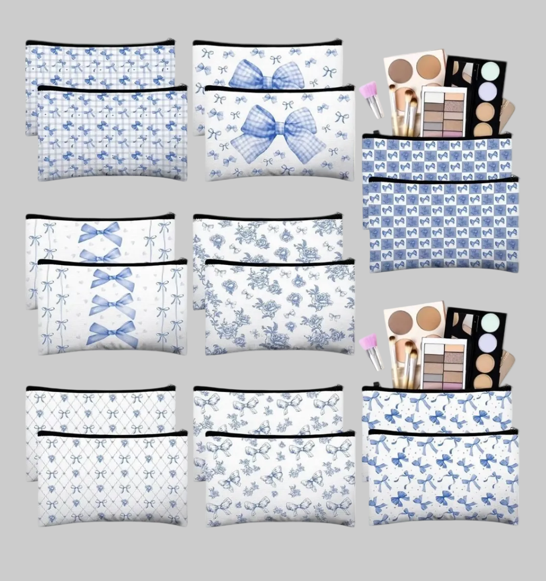 Blue bow canvas cosmetic bags