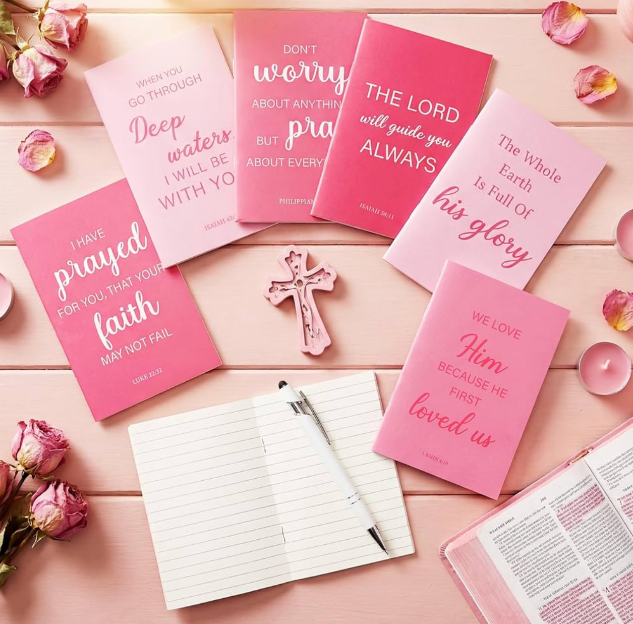 Pink Christian Bible verse notebooks