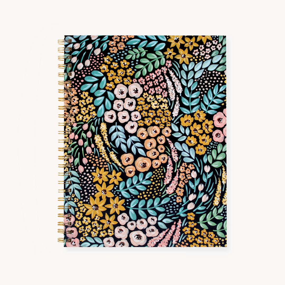 BLACK FLORAL
HARDCOVER SPIRAL NOTEBOOK, 7X9"