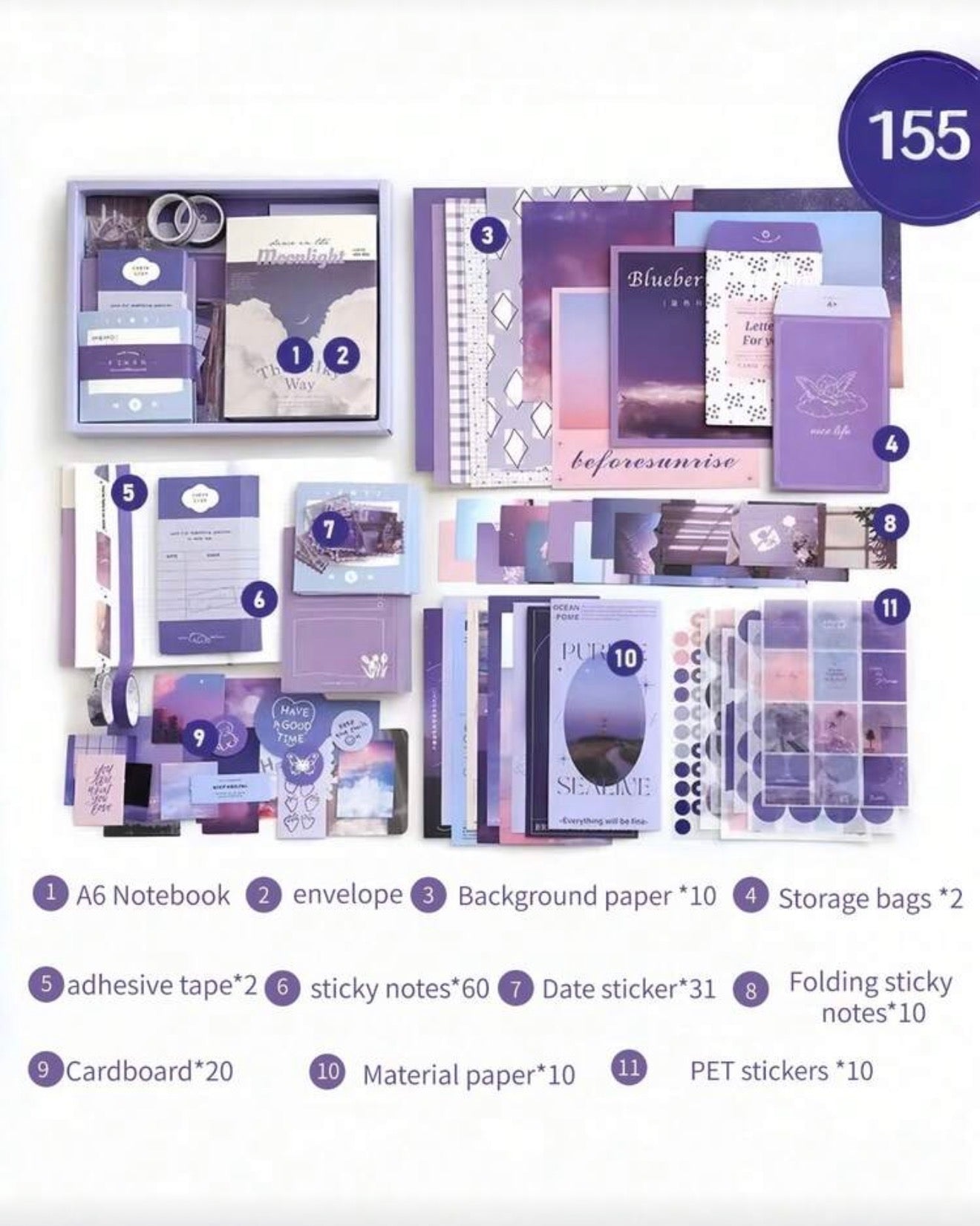 Vintage Pattern Scrapbooking Kit 155 pieces (purple)
