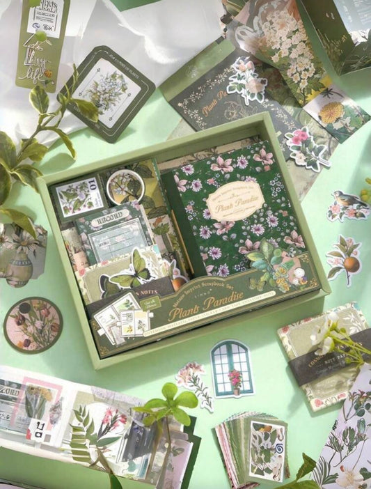 Vintage Botanical Scrapbooking Supplies Kit 180 pieces- A6 (Green)